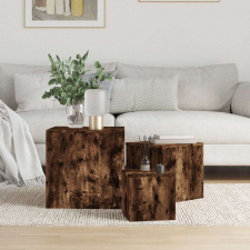 vidaXL 3 db füstös tölgy szerelt fa kisasztal bútor