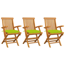 vidaXL 3 db tömör tíkfa kerti szék élénkzöld párnával kerti bútor