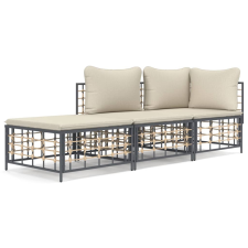 vidaXL 3-részes antracitszürke polyrattan kerti ülőgarnitúra párnákkal kerti bútor