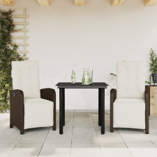 vidaXL 3 részes barna polyrattan bisztrógarnitúra párnákkal kerti bútor