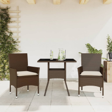 vidaXL 3 részes barna polyrattan/üveg kerti étkezőgarnitúra párnával kerti bútor