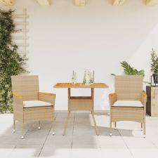 vidaXL 3 részes bézs polyrattan/akácfa kerti étkezőgarnitúra párnákkal kerti bútor