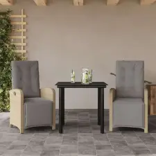 vidaXL 3 részes bézs polyrattan bisztrógarnitúra párnával kerti bútor