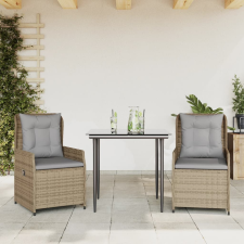 vidaXL 3 részes bézs polyrattan kerti étkezőgarnitúra párnákkal kerti bútor