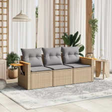 vidaXL 3 részes bézs polyrattan kerti ülőgarnitúra párnákkal kerti bútor