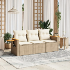 vidaXL 3 részes bézs polyrattan kerti ülőgarnitúra párnákkal kerti bútor