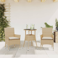 vidaXL 3 részes bézs polyrattan/üveg kerti étkezőgarnitúra párnákkal kerti bútor