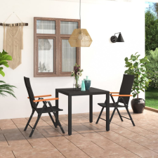 vidaXL 3 részes fekete-barna kerti étkezőgarnitúra kerti bútor