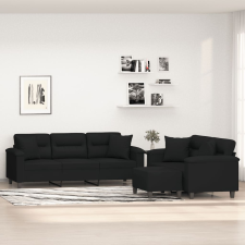 vidaXL 3 részes fekete mikroszálas szövet ülőgarnitúra párnákkal bútor