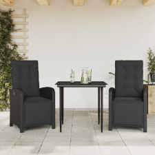 vidaXL 3 részes fekete polyrattan bisztrógarnitúra párnával kerti bútor