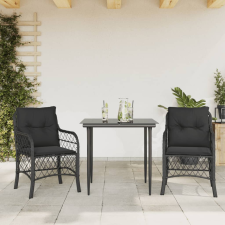 vidaXL 3 részes fekete polyrattan bisztrógarnitúra párnával kerti bútor