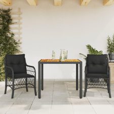 vidaXL 3 részes fekete polyrattan bisztrógarnitúra párnával kerti bútor