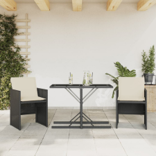 vidaXL 3 részes fekete polyrattan bisztrógarnitúra párnával kerti bútor