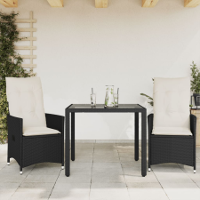 vidaXL 3 részes fekete polyrattan bisztrógarnitúra párnával kerti bútor