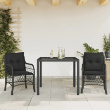 vidaXL 3 részes fekete polyrattan bisztrógarnitúra párnával kerti bútor
