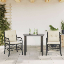 vidaXL 3 részes fekete polyrattan bisztrógarnitúra párnával kerti bútor