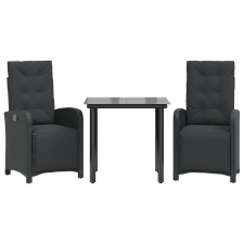 vidaXL 3 részes fekete polyrattan bisztrógarnitúra párnával (3212535) kerti bútor