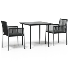 vidaXL 3-részes fekete polyrattan és acél kerti étkezőszett párnákkal (3187065) kerti bútor