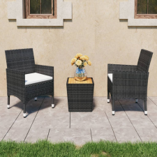 vidaXL 3 részes fekete polyrattan és akácfa bisztrószett kerti bútor