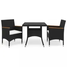 vidaXL 3 részes fekete polyrattan és akácfa kerti étkezőgarnitúra kerti bútor