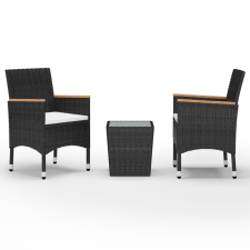 vidaXL 3 részes fekete polyrattan és edzett üveg bisztrószett (3058364) kerti bútor