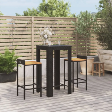 vidaXL 3-részes fekete polyrattan és tömör akácfa kerti bárszett kerti bútor