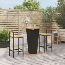 vidaXL 3-részes fekete polyrattan és tömör akácfa kerti bárszett kerti bútor