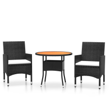 vidaXL 3 részes fekete polyrattan és tömör fa kerti bisztrószett (3095908) kerti bútor