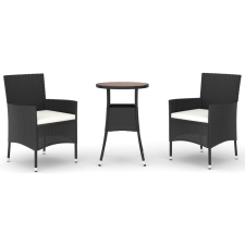vidaXL 3-részes fekete polyrattan kerti bisztrógarnitúra párnákkal (3187432) kerti bútor