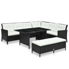 vidaXL 3 részes fekete polyrattan kerti bútorszett párnákkal kerti bútor