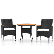 vidaXL 3 részes fekete polyrattan kerti étkezőgarnitúra (3058486) kerti bútor