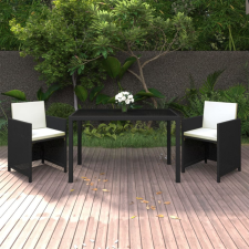vidaXL 3-részes fekete polyrattan kerti étkezőgarnitúra párnákkal kerti bútor