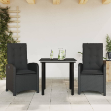 vidaXL 3 részes fekete polyrattan kerti étkezőgarnitúra párnákkal kerti bútor
