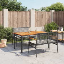 vidaXL 3 részes fekete polyrattan kerti étkezőgarnitúra párnákkal kerti bútor