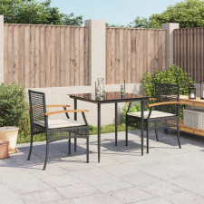 vidaXL 3 részes fekete polyrattan kerti étkezőgarnitúra párnákkal kerti bútor