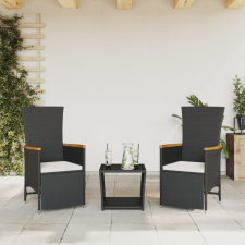 vidaXL 3 részes fekete polyrattan kerti étkezőgarnitúra párnákkal kerti bútor