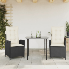 vidaXL 3 részes fekete polyrattan kerti étkezőgarnitúra párnákkal kerti bútor