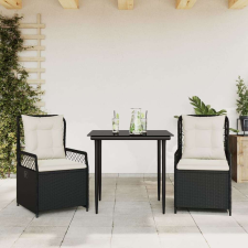 vidaXL 3 részes fekete polyrattan kerti étkezőgarnitúra párnákkal kerti bútor