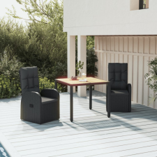 vidaXL 3 részes fekete polyrattan kerti étkezőgarnitúra párnákkal kerti bútor