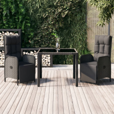 vidaXL 3-részes fekete polyrattan kerti étkezőgarnitúra párnákkal kerti bútor