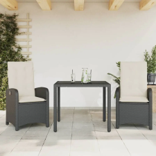 vidaXL 3 részes fekete polyrattan kerti étkezőgarnitúra párnákkal kerti bútor