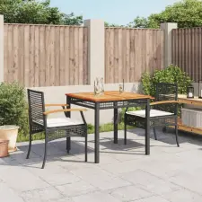 vidaXL 3 részes fekete polyrattan kerti étkezőgarnitúra párnákkal kerti bútor