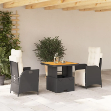 vidaXL 3 részes fekete polyrattan kerti étkezőgarnitúra párnákkal kerti bútor
