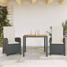 vidaXL 3 részes fekete polyrattan kerti étkezőgarnitúra párnákkal kerti bútor