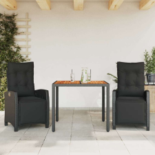 vidaXL 3 részes fekete polyrattan kerti étkezőgarnitúra párnákkal kerti bútor