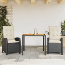 vidaXL 3 részes fekete polyrattan kerti étkezőgarnitúra párnákkal kerti bútor