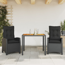 vidaXL 3 részes fekete polyrattan kerti étkezőgarnitúra párnákkal kerti bútor