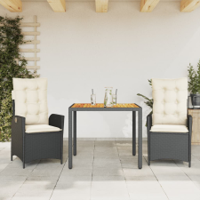vidaXL 3 részes fekete polyrattan kerti étkezőgarnitúra párnákkal kerti bútor