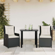 vidaXL 3 részes fekete polyrattan kerti étkezőgarnitúra párnákkal kerti bútor