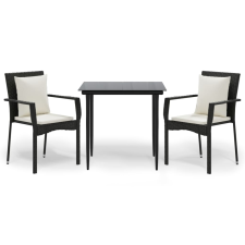 vidaXL 3 részes fekete polyrattan kerti étkezőgarnitúra párnákkal (3185095) kerti bútor